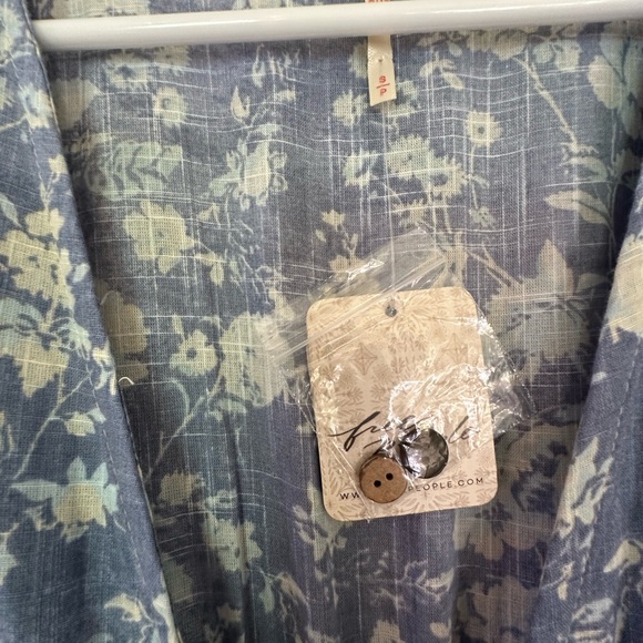 Free People Long Sleeve Blue Floral Dress - Picture 4 of 5